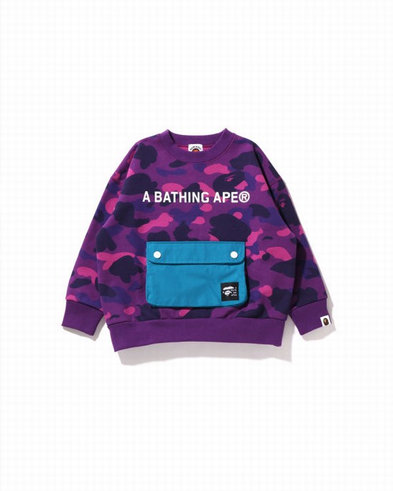 Dětské Mikiny Bape Color Camo Pocket Loose Fit Crewneck JR Fialové | 64951XULI