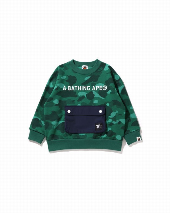 Dětské Mikiny Bape Color Camo Pocket Loose Fit Crewneck JR Tyrkysové | 90851ITQG