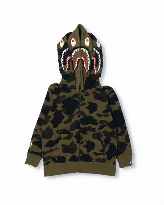 Dětské Mikiny S Kapucí Bape 1st Camo Shark Zip Double Hood Zelene | 19058DYCT