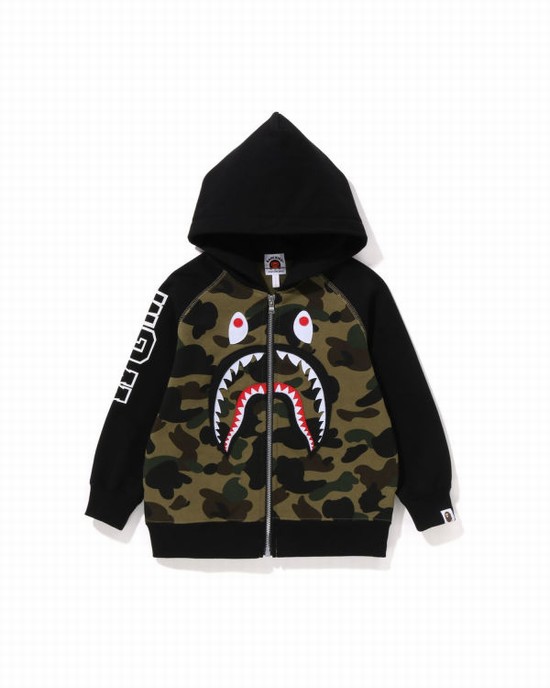 Dětské Mikiny S Kapucí Bape 1st Camo Shark Patch Zip Zelene | 80491IKDT