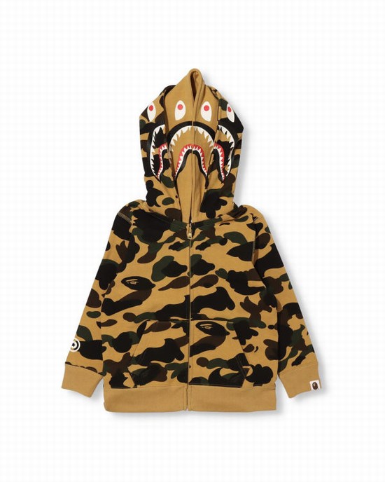 Dětské Mikiny S Kapucí Bape 1st Camo Shark Zip Double Hood Hnědožlutý | 93170GBNP