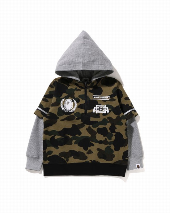 Dětské Mikiny S Kapucí Bape 1st Camo Závodní Layered Pullover Zelene | 40813KQWR