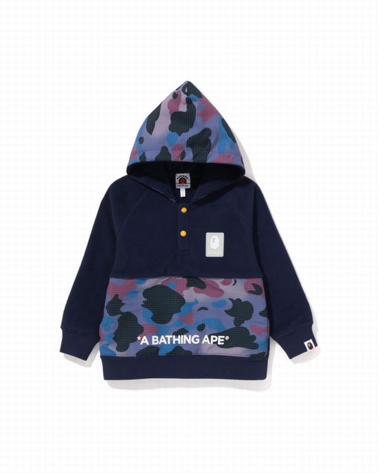 Dětské Mikiny S Kapucí Bape Grid Camo Half Snap Fleece Pullover Tmavě Blankyt Blankyt | 62934UAES