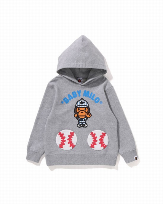 Dětské Mikiny S Kapucí Bape Milo Baseball Pullover Šedé | 39684MHGX