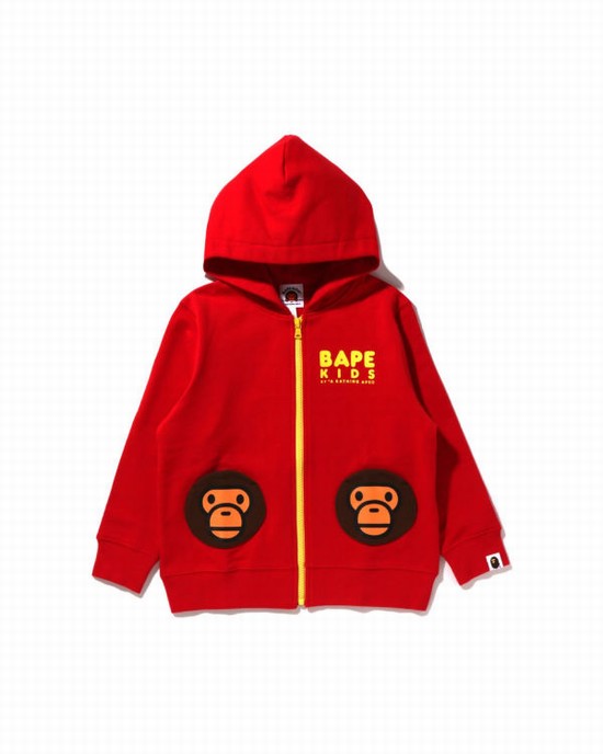 Dětské Mikiny S Kapucí Bape Milo Pocket Zip Světle Červené | 05728TEFL