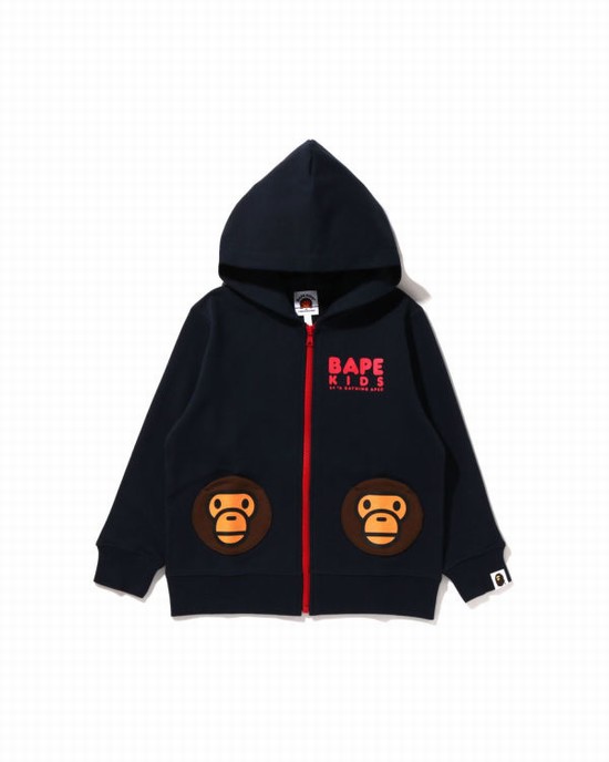 Dětské Mikiny S Kapucí Bape Milo Pocket Zip Tmavě Blankyt Blankyt | 57086QCSO