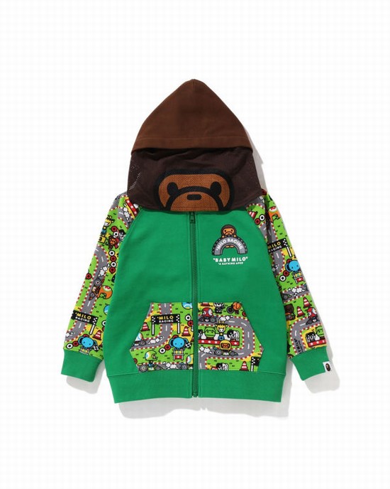 Dětské Mikiny S Kapucí Bape Milo Závodní Milo Face Zelene | 53062DVXF