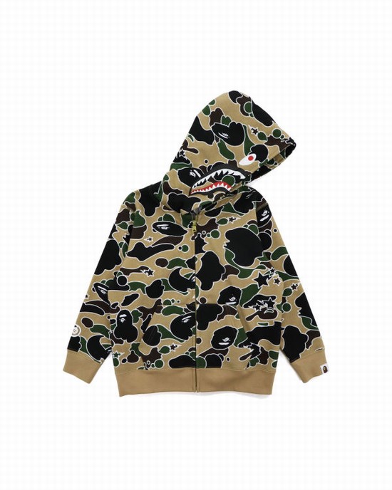 Dětské Mikiny S Kapucí Bape STA Camo Shark Zip Hnědožlutý | 74893APVU