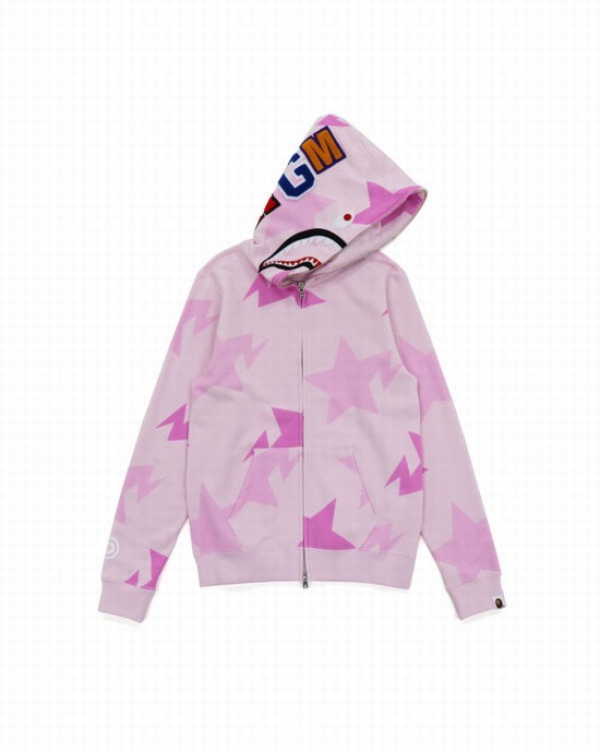 Dětské Mikiny S Kapucí Bape STA Pattern Shark Zip Růžové | 31704XUES