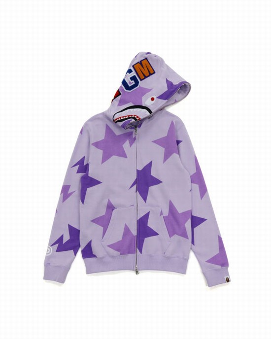 Dětské Mikiny S Kapucí Bape STA Pattern Shark Zip Fialové | 41623HVOX
