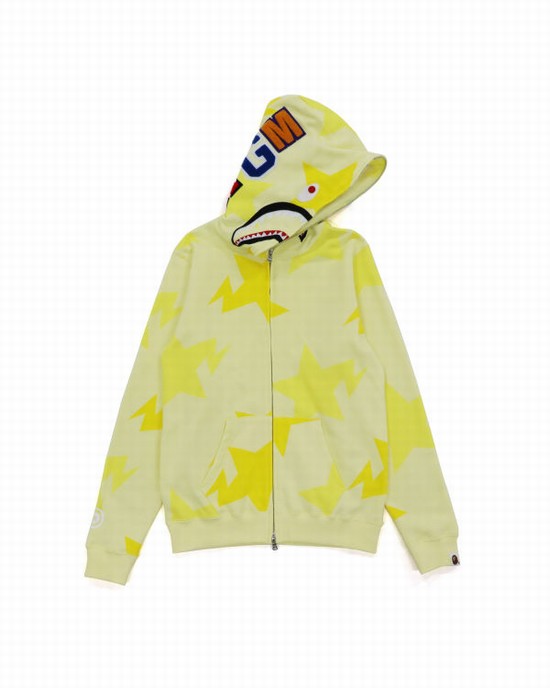 Dětské Mikiny S Kapucí Bape STA Pattern Shark Zip Žluté | 70142LZJW