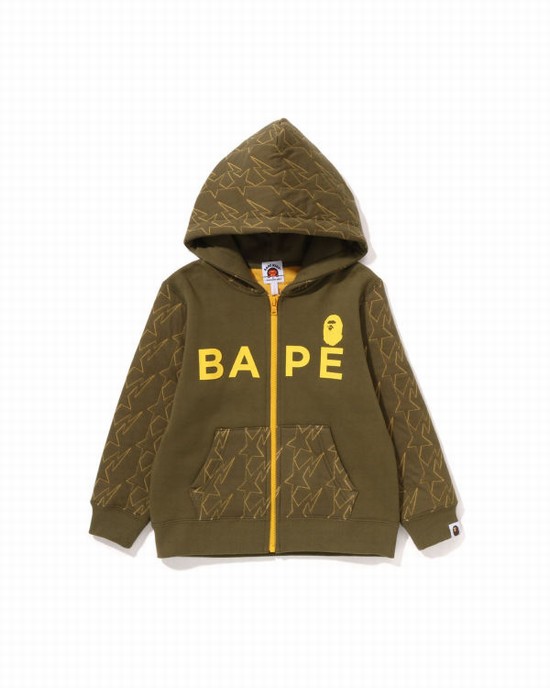 Dětské Mikiny S Kapucí Bape STA Quilting Zip Zelene | 12897KFBH