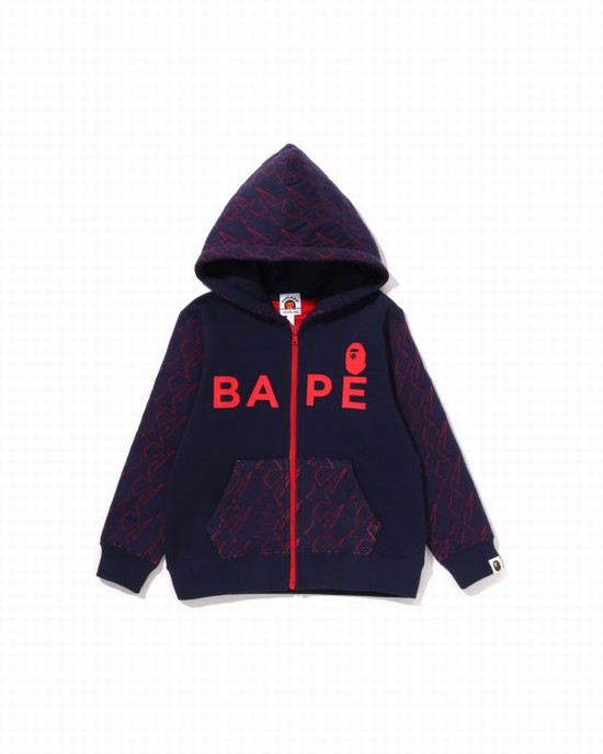 Dětské Mikiny S Kapucí Bape STA Quilting Zip Tmavě Blankyt Blankyt | 89154VCEO
