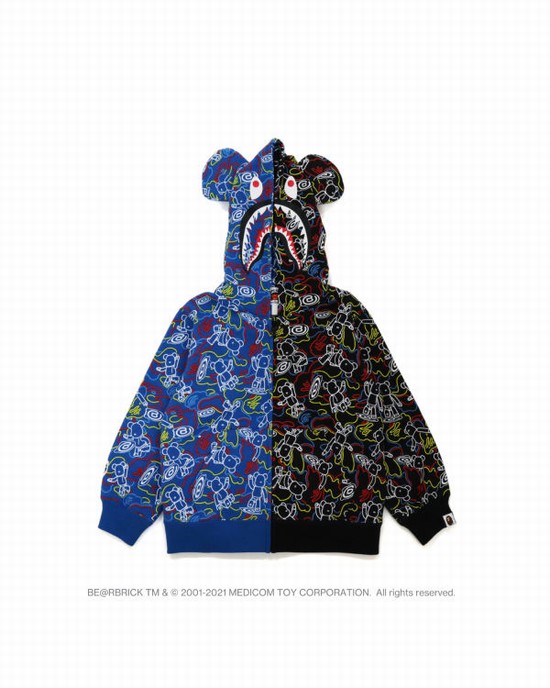Dětské Mikiny S Kapucí Bape X Medicom Toy Camo BE@R Shark Half Zip Černé Blankyt | 56914LNAD