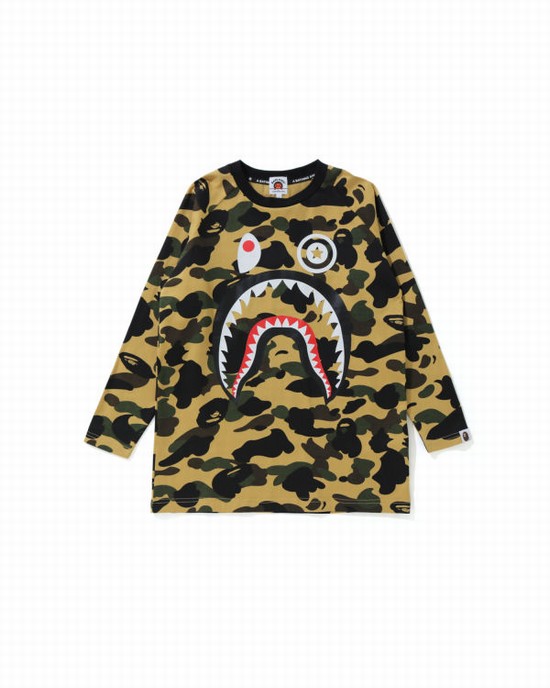 Dětské Tričko Bape 1st Camo Shark 3/4 Sleeve Žluté | 15082QJXE
