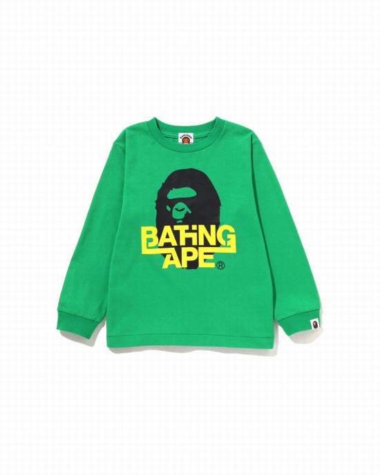 Dětské Tričko Bape Bathing Ape Ape Head L/S Mátově Zelená | 61372NKTP