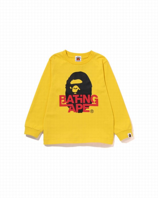 Dětské Tričko Bape Bathing Ape Ape Head L/S Žluté | 80614OIFJ