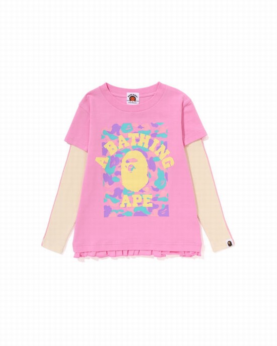Dětské Tričko Bape College Layered Frill L/S Růžové | 87034WBKA