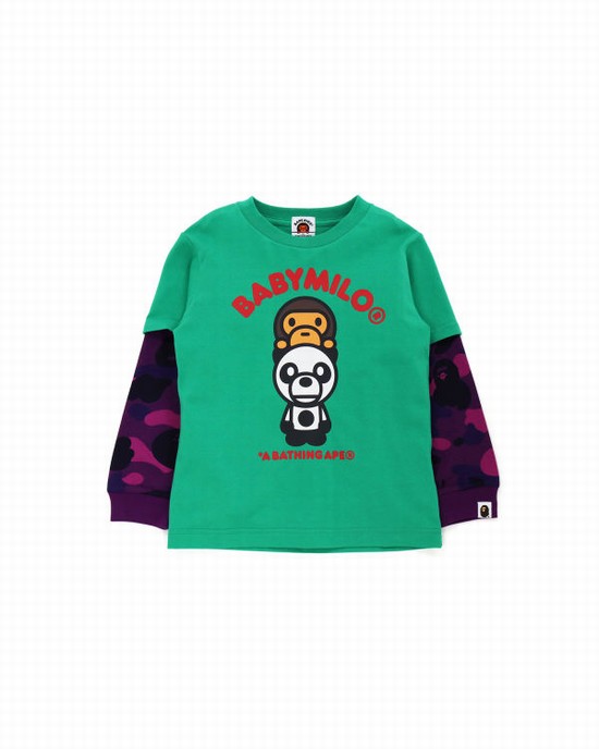 Dětské Tričko Bape Color Camo Milo Panda Layered Long Sleeve Zelene | 17295QEWT