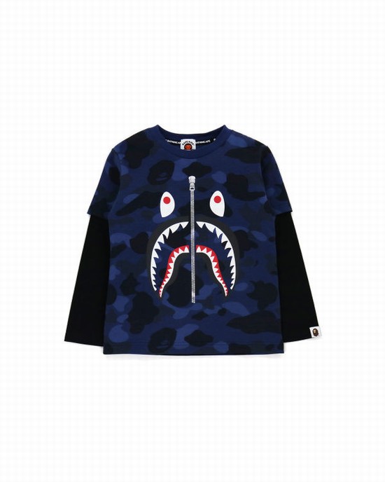 Dětské Tričko Bape Color Camo Shark Layered Tmavě Blankyt Blankyt | 67109QHES