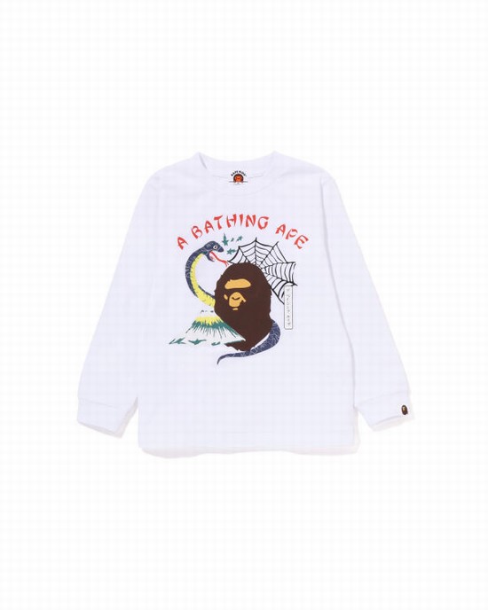 Dětské Tričko Bape Japan Culture Souvenir L/S Bílé | 40586CSEQ