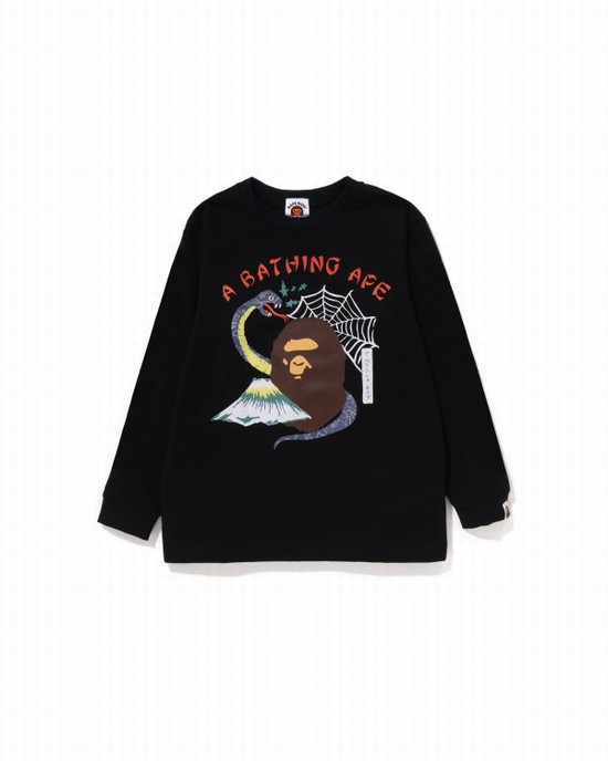 Dětské Tričko Bape Japan Culture Souvenir L/S Černé | 46015NADM