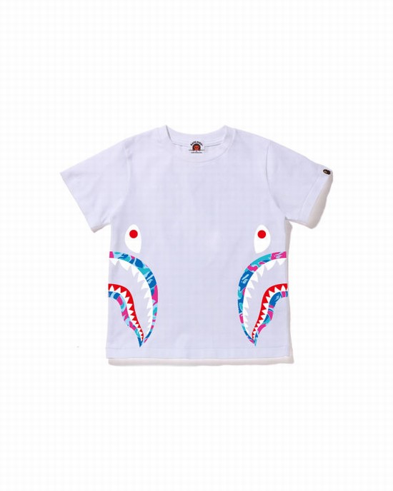 Dětské Tričko Bape Marble Camo Side Shark Bílé | 30267VUPR