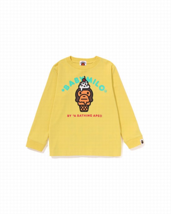 Dětské Tričko Bape Milo Ice Cream L/S Žluté | 58947TOZK