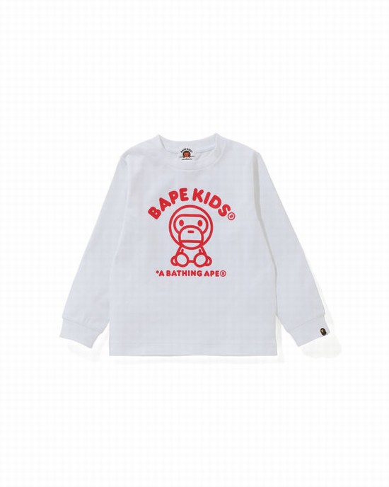 Dětské Tričko Bape Milo Rug L/S Bílé | 07631NKZC