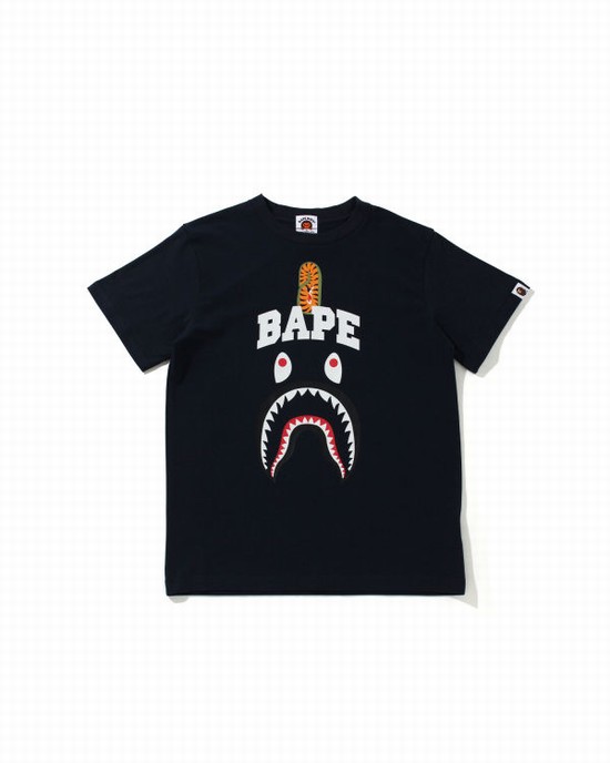 Dětské Tričko Bape Shark Print Tmavě Blankyt Blankyt | 68409FJZI