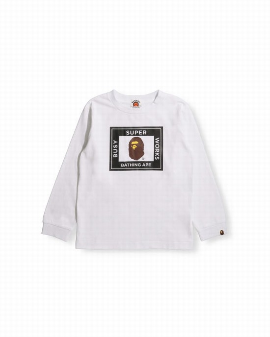 Dětské Tričko Bape Super Busy Works L/S Bílé | 83216LBZC