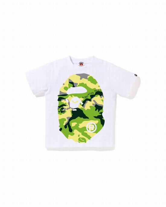 Dětské Tričko Bape Woodland Camo Big Ape Head Bílé | 45829XAMS