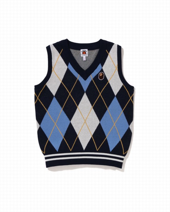 Dětské Vesty Bape Ape Head Patch Argyle JR Blankyt | 06287TVLN