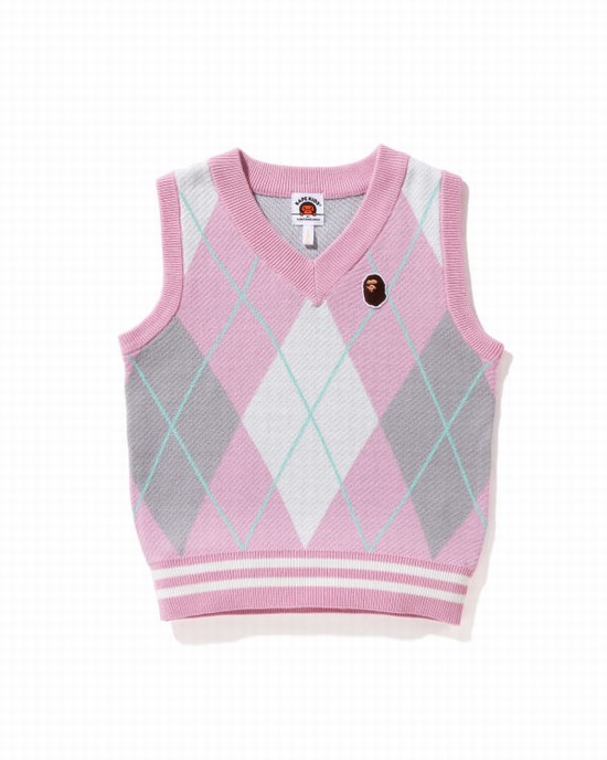 Dětské Vesty Bape Ape Head Patch Argyle Růžové | 64375XYGM