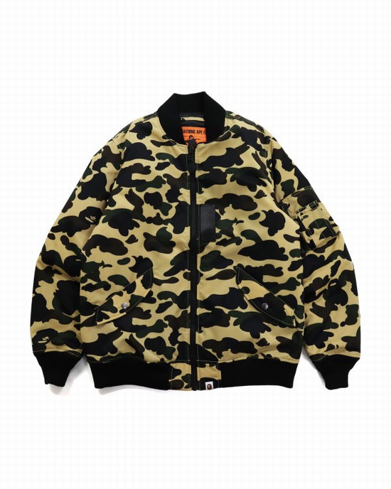 Pánské Bundy Bape 1st Camo Nylon Twill MA-1 Žluté | 69078AOTC