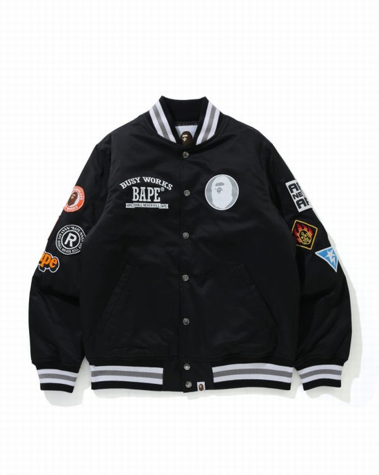 Pánské Bundy Bape Archive Patch Puffer Nylon Varsity Černé | 16580LQZJ