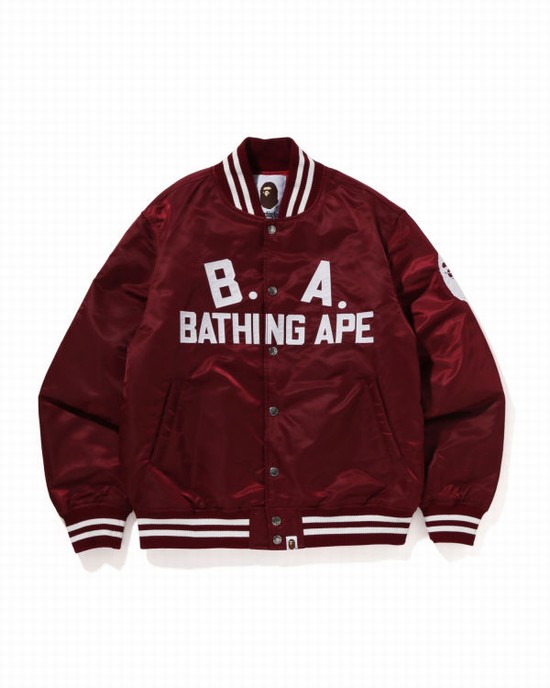 Pánské Bundy Bape B.A Nylon Varsity Vínové | 01386IETZ