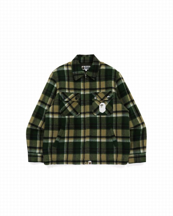 Pánské Bundy Bape Check Zip CPO Zelene | 47326GIFO
