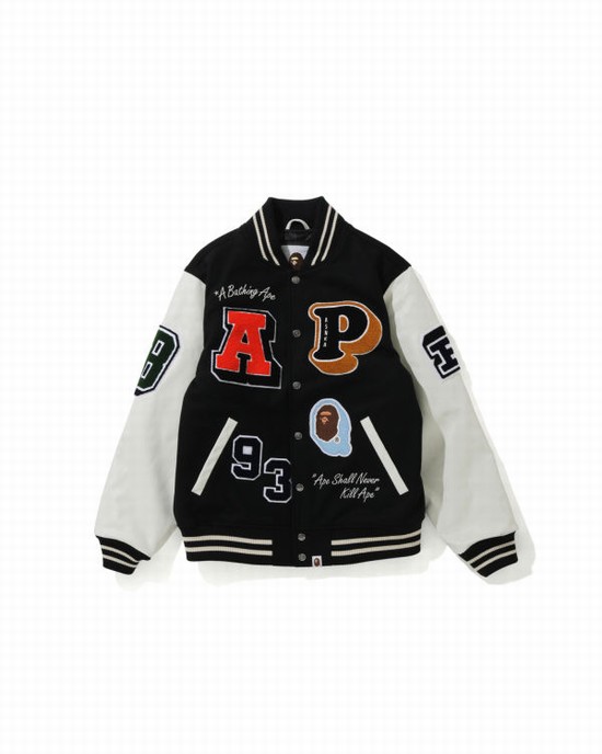 Pánské Bundy Bape Crazy Patch Varsity Černé | 60349DWFK