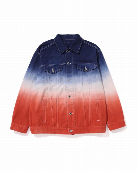 Pánské Bundy Bape Graduation Champion Loose Fit Denim Tmavě Blankyt Bílé Červené | 28609MLBU
