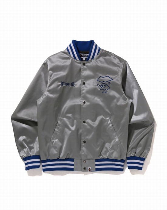 Pánské Bundy Bape Nylon Varsity Stříbrné | 03416RQKF