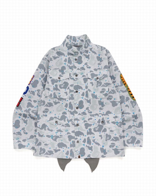 Pánské Bundy Bape Space Camo Shark M-65 Bílé | 47305DSEB