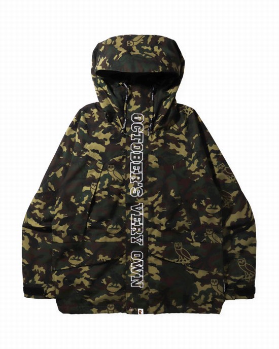 Pánské Bundy Bape X OVO Woodland Camo Snowboard Zelene | 35210JPCM
