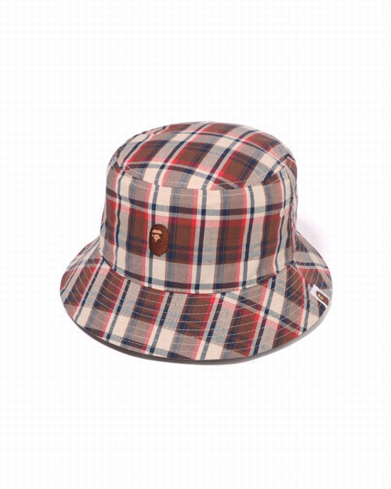 Pánské Klobouky Bape Mini Check Bucket Světle Červené | 52041VRJB
