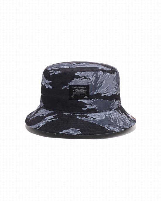 Pánské Klobouky Bape Tiger Camo Bucket Černé | 43892OJNT
