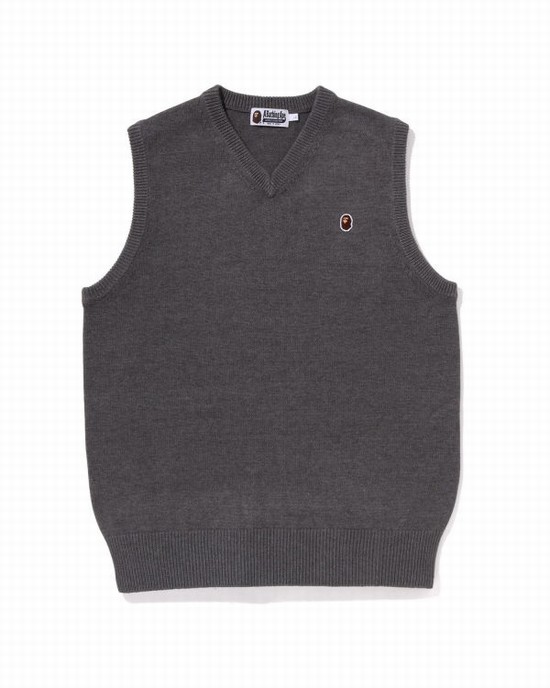 Pánské Knitwear Bape Ape Head One Point Šedé | 26140NSEZ