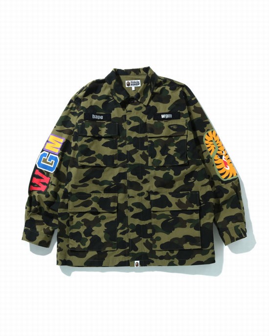 Pánské Košile Bape 1st Camo Shark Relaxed Fit Military Zelene | 20387EZYH