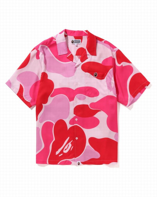 Pánské Košile Bape ABC Camo Open Collar Růžové | 06924ALNC