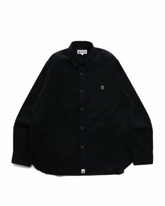 Pánské Košile Bape Ape Head One Point Corduroy Relaxed Fit Pracovní Černé | 03957IPEZ