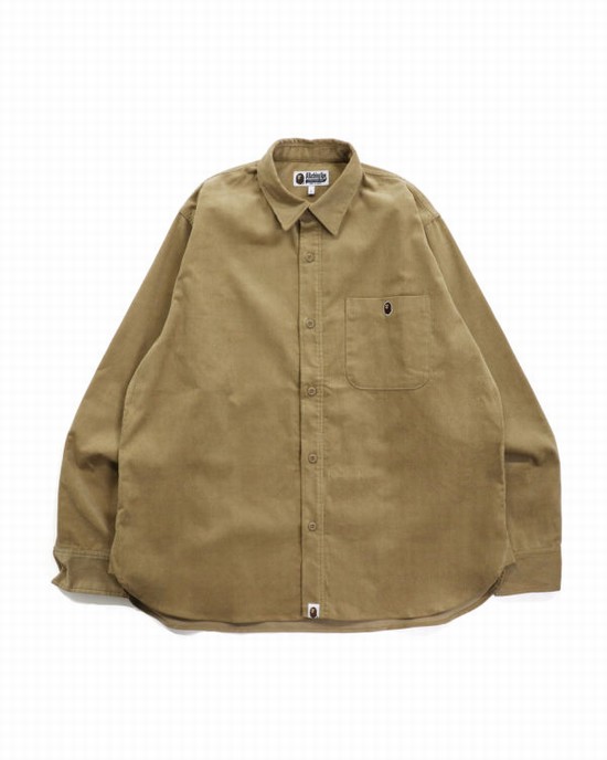 Pánské Košile Bape Ape Head One Point Corduroy Relaxed Fit Pracovní Béžový | 16038WNOK